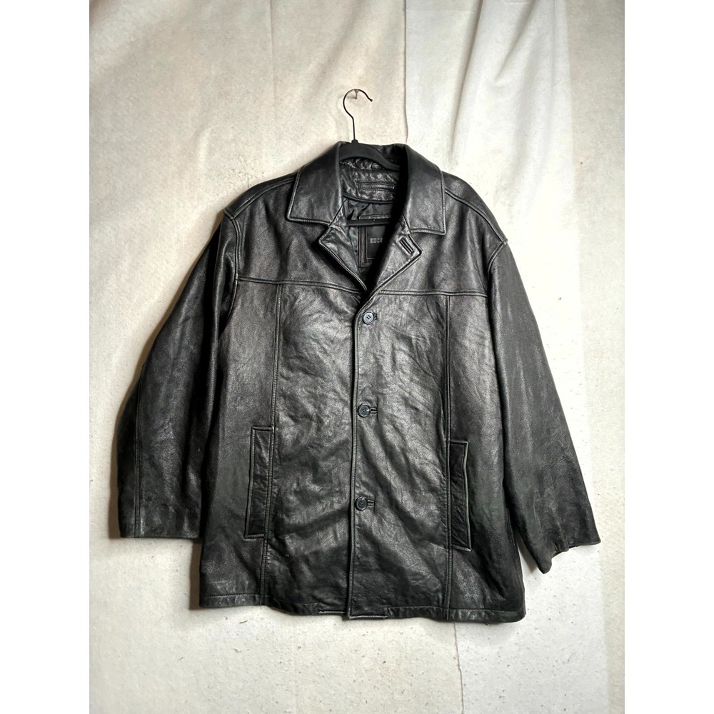Excelled Jacket Men Large Black Leather Fully Lined Single Breasted Three Button
